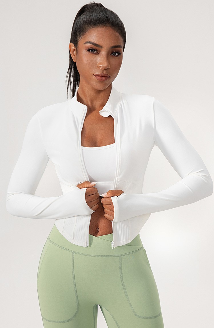 Women's yoga long-sleeved tight-fitting zip-up jacket, slimming stand-up collar sports top, quick-drying running and fitness wear