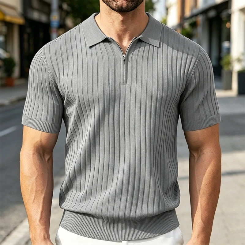 Mivanity Casual Stretch Ribbed Knit Polo Shirts