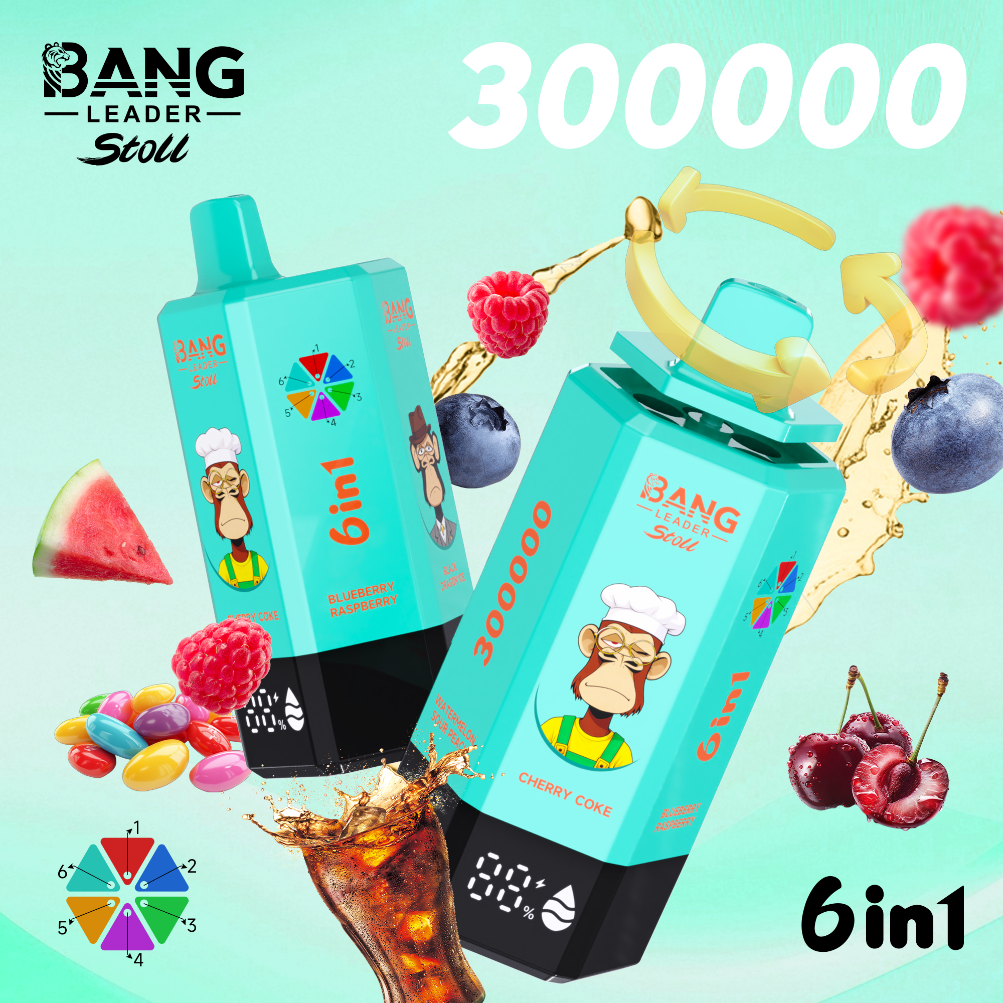 Вейп BANG LEADER STOLL 300 000 Дръпки (6 в 1) | Цифров LED Екран