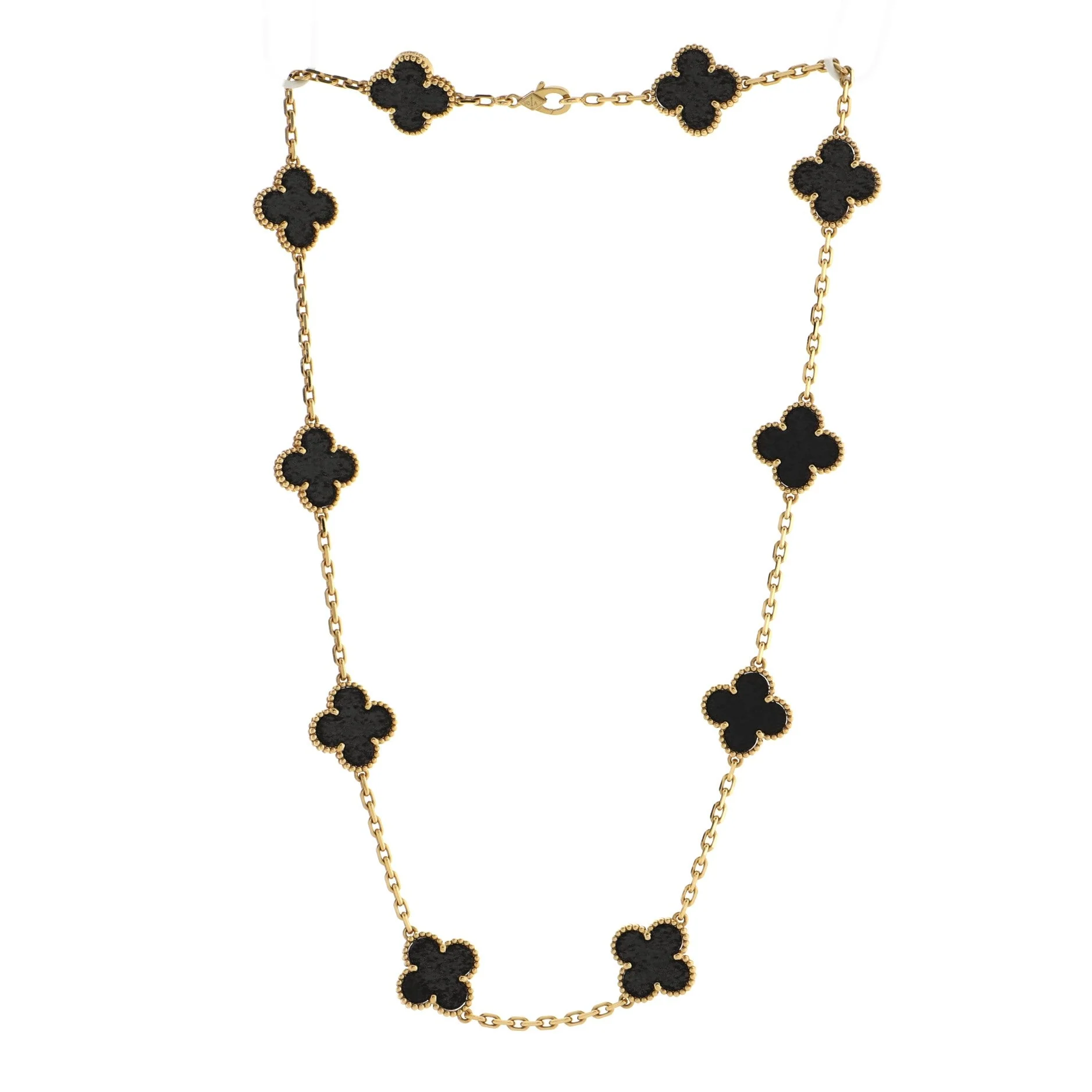 Vintage Alhambra 10 Motifs Necklace 18K Yellow Gold and Onyx