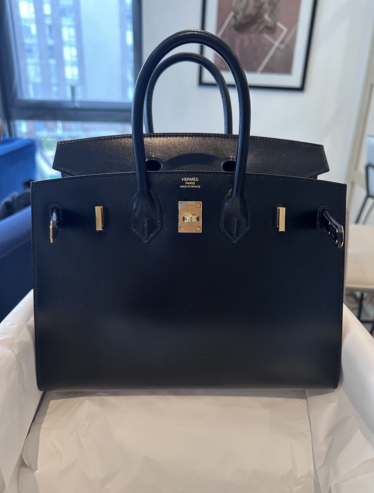 Birkin 25-35 Box Leather Black Gold Buckle Custom - Artisantouchss