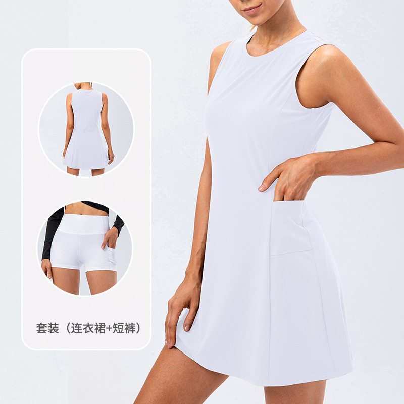 One-piece tennis skirt, yoga and fitness, nude-feel, breathable, anti-exposure, casual golf sports short skirt two-piece set