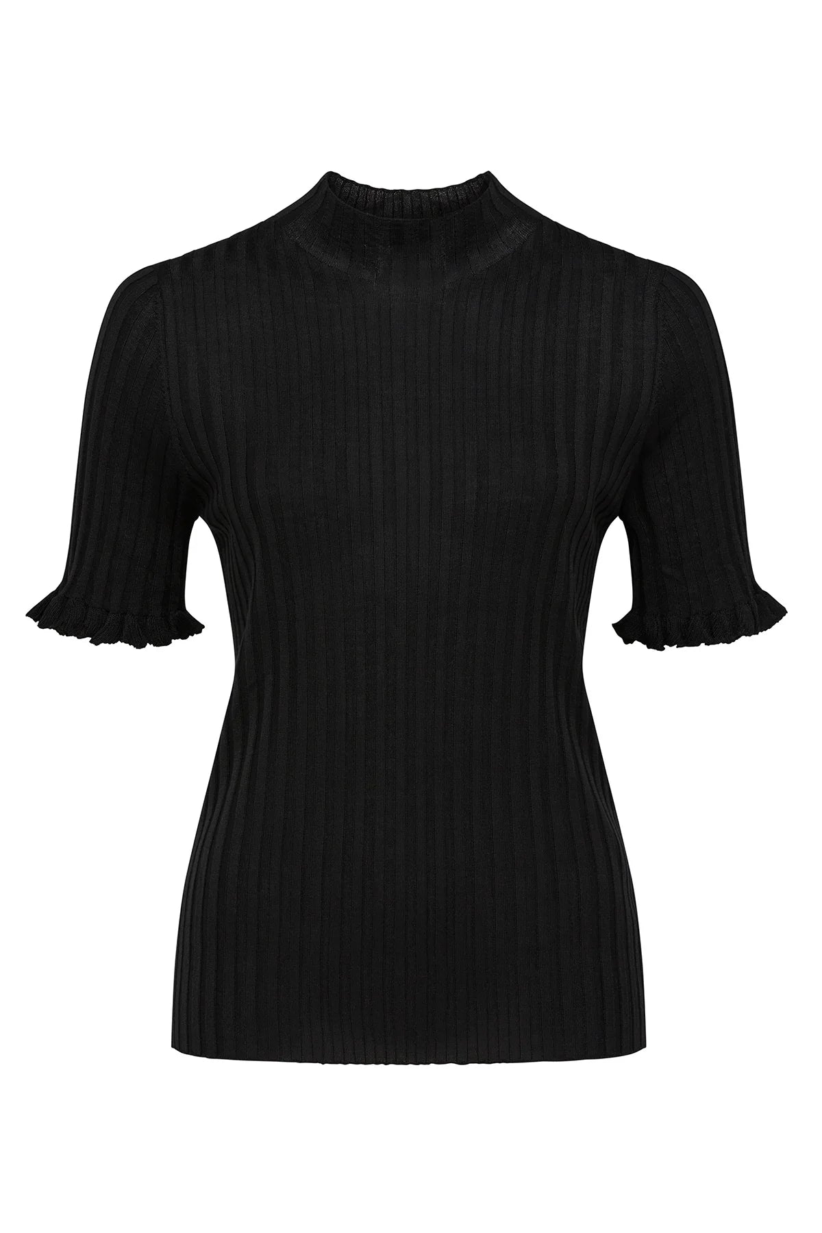 Ribbed Mock Neck Blouse with Flared Cuffs