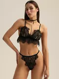 Esotiq Sensual Black Peek-a-boo Eyelash Lace and Pearl Bra Set