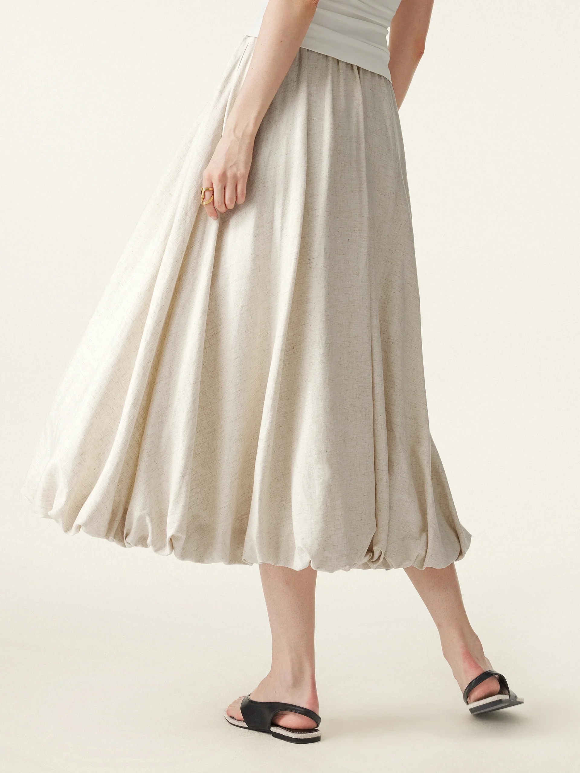 European Linen Bubble Maxi Skirt with Pockets