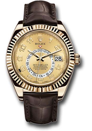 Rolex,Sky-Dweller Yellow Gold Sky-Dweller Watch - Champagne Arabic Dial - Brown Leather Strap - 326138 ch