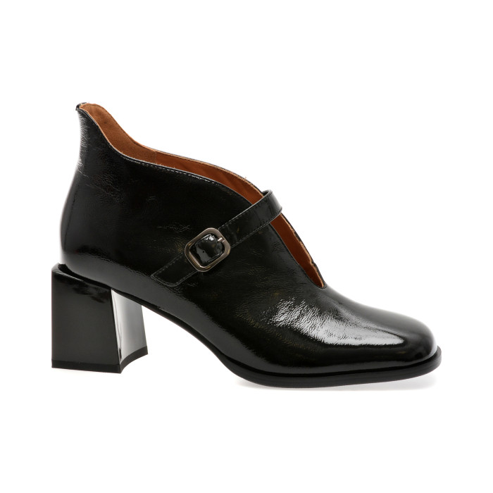 Botine elegante EPICA negre, E227, din piele naturala lacuita