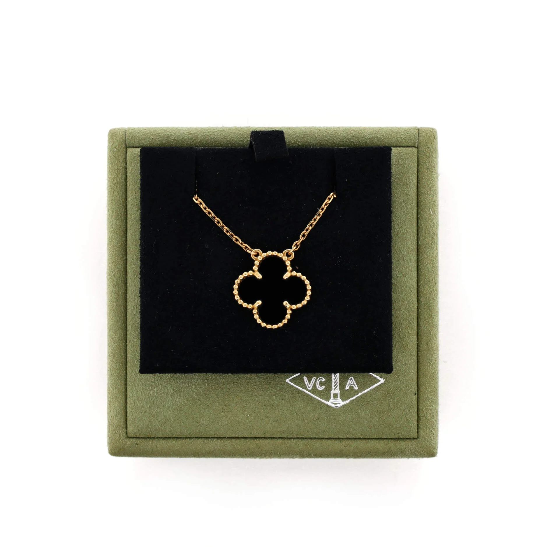 Vintage Alhambra Pendant Necklace 18K Yellow Gold and Onyx