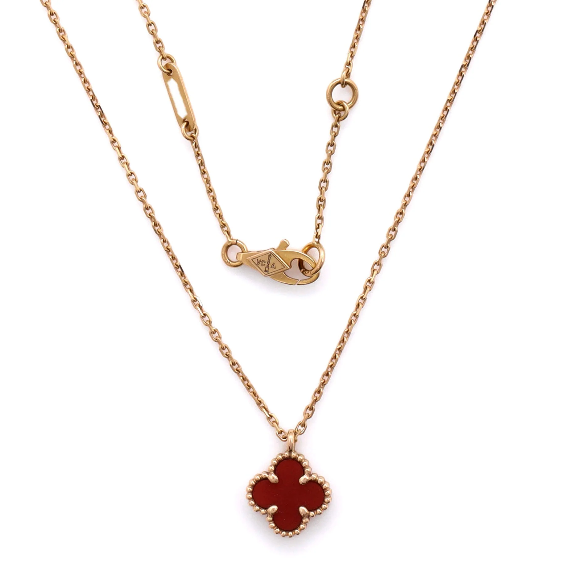 Sweet Alhambra Pendant Necklace 18K Rose Gold and Carnelian