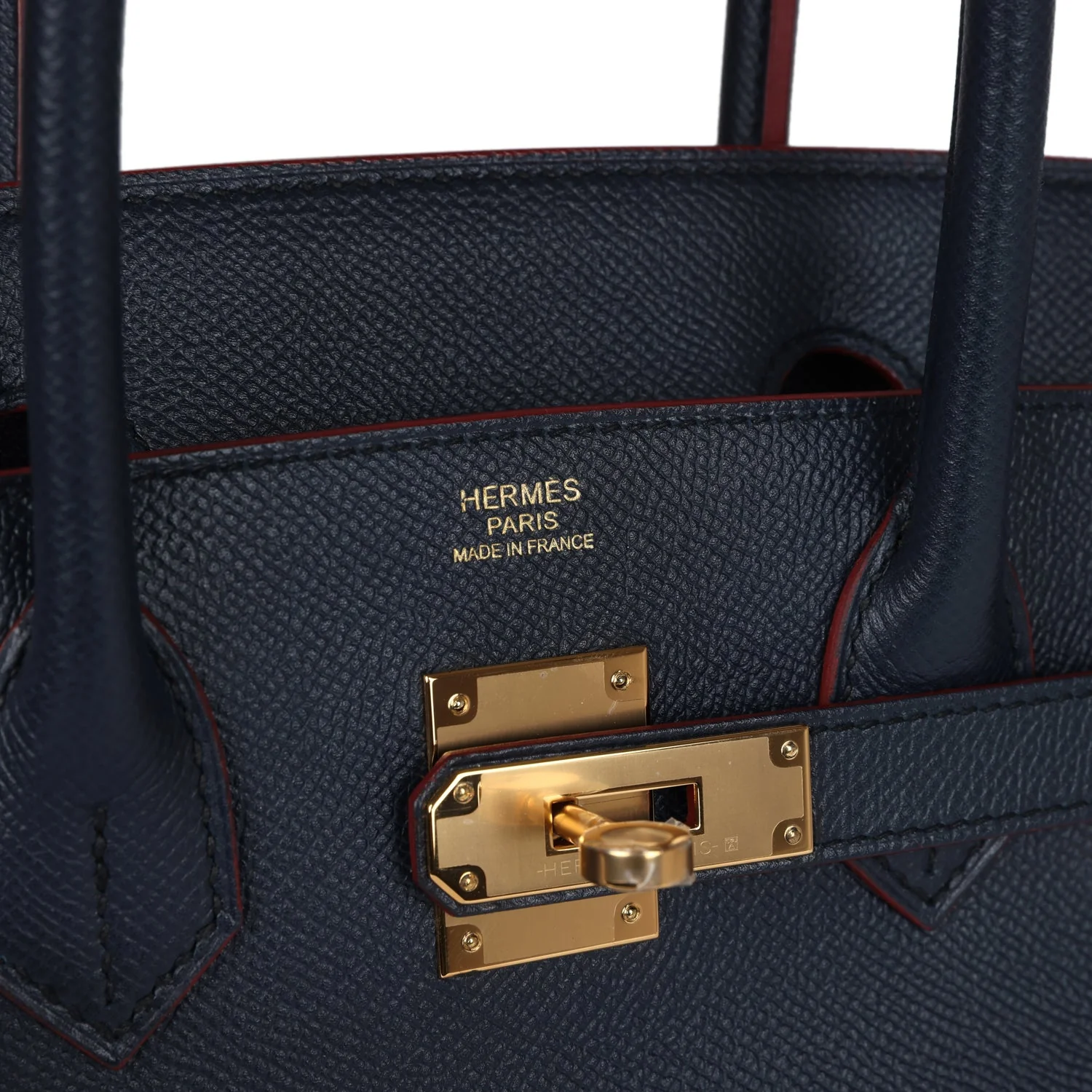 Hermes Birkin 30 Bleu Indigo and Rouge H Contour Epsom Gold Hardware