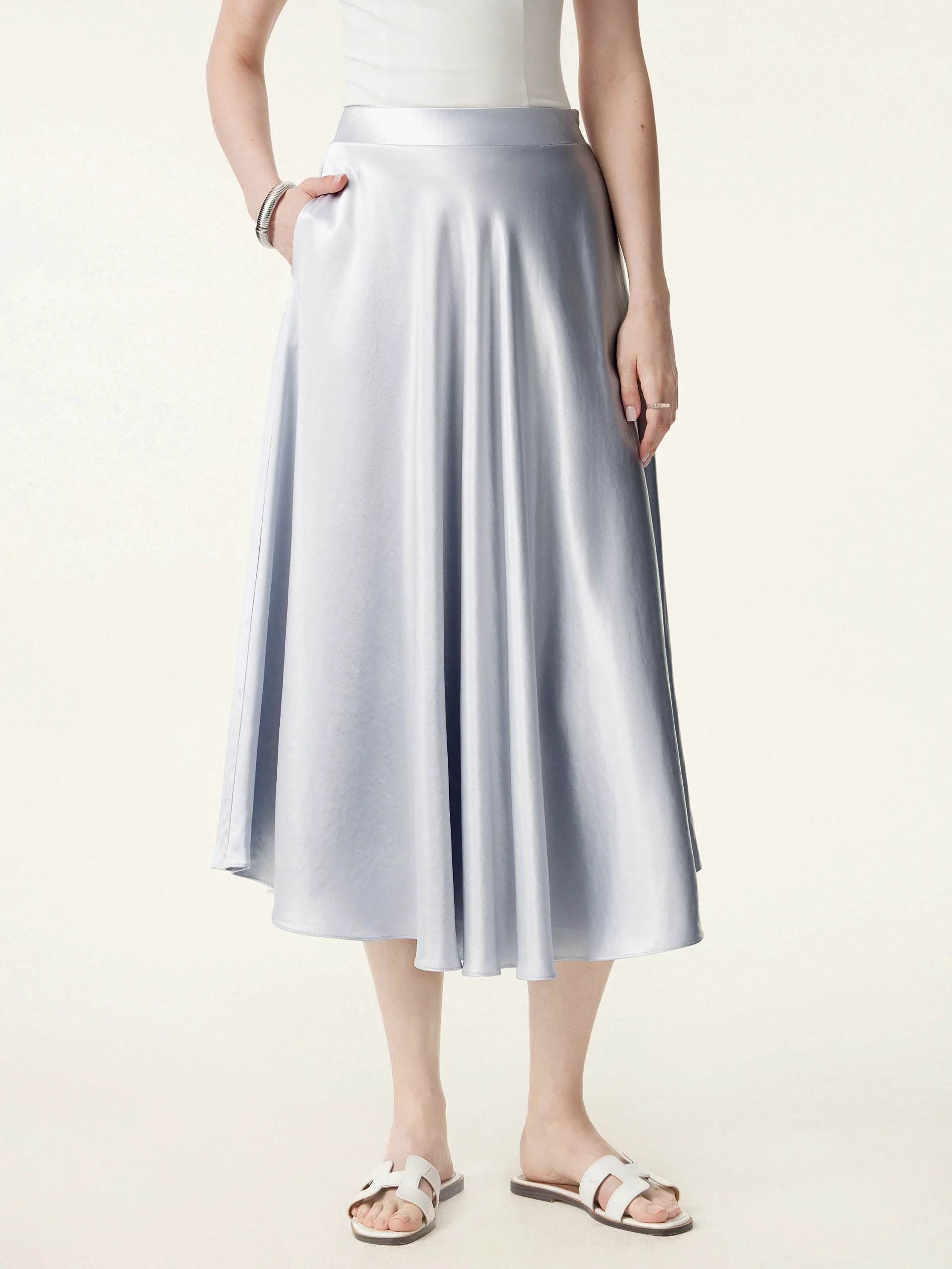 Bias-cut Acetate Maxi Circle Skirt with Pockets