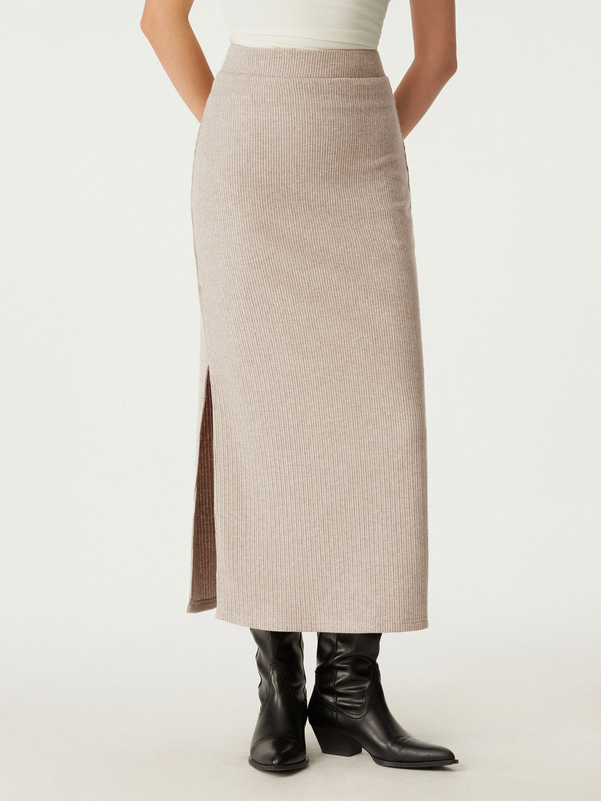 High Waisted Split Hem Midi Skirt