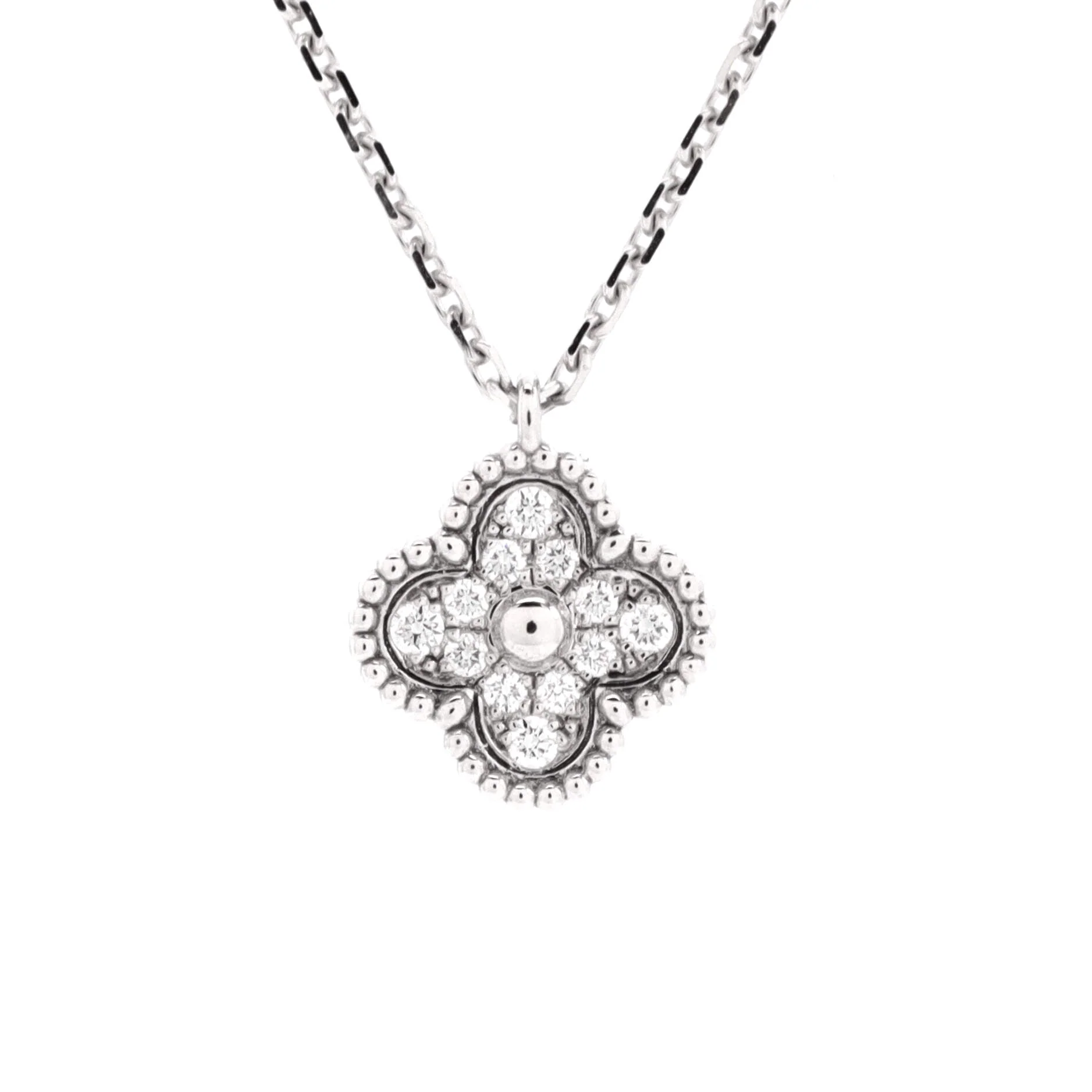 Sweet Alhambra Pendant Necklace 18K White Gold with Diamonds