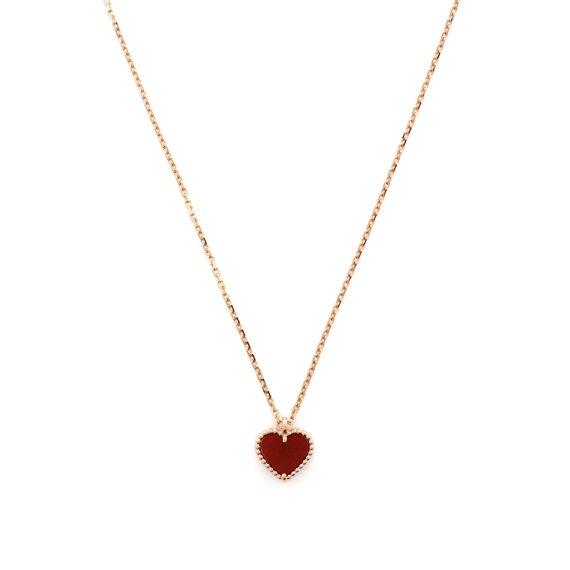 Sweet Alhambra Heart Pendant Necklace 18K Rose Gold and Carnelian