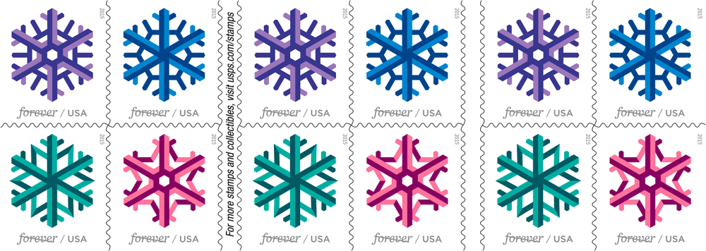 2015 Forever Stamps First Class Postage Stamps Geometric Snowflakes