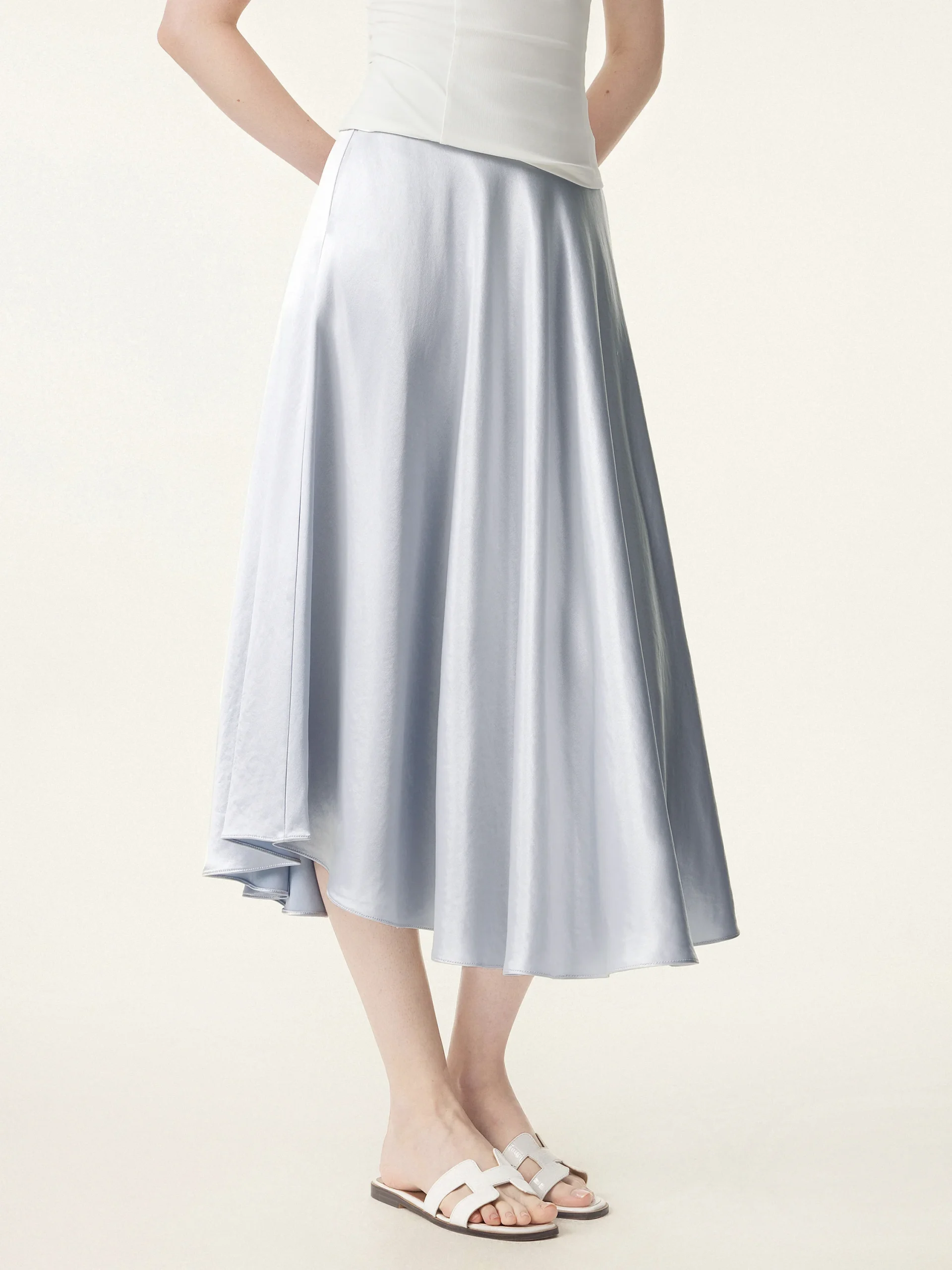Bias-cut Acetate Maxi Circle Skirt with Pockets