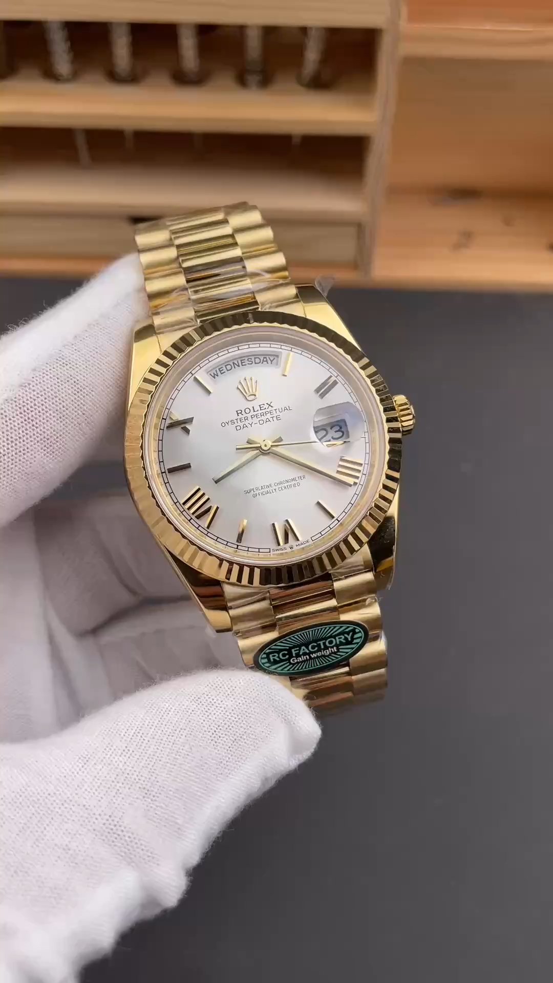 Rolex Day-Date 228238 Silver Roman Dial Fluted Bezel 40mm Mens Replica Watch