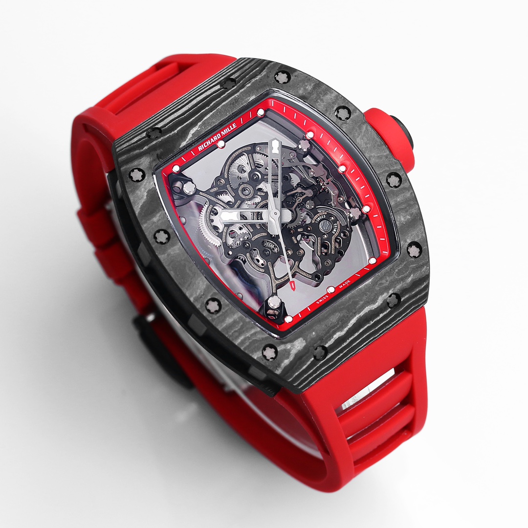Richard Miller RM 055 NTPT Carbon Fiber Red Rubber Strap
