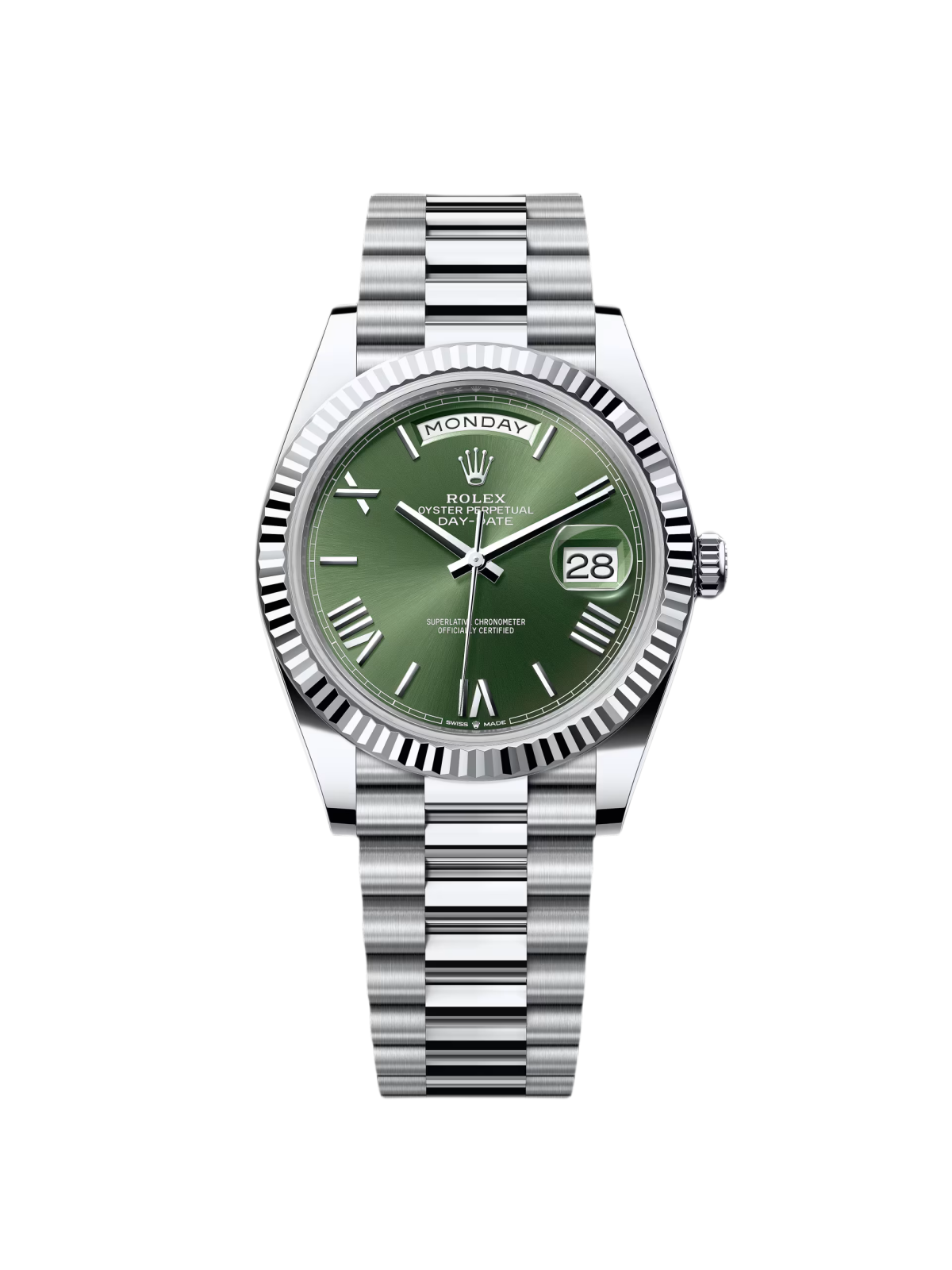 【Super Clone】RLX  Day-Date "President" 40mm Platinum Green Olive Roman Dial - 228236