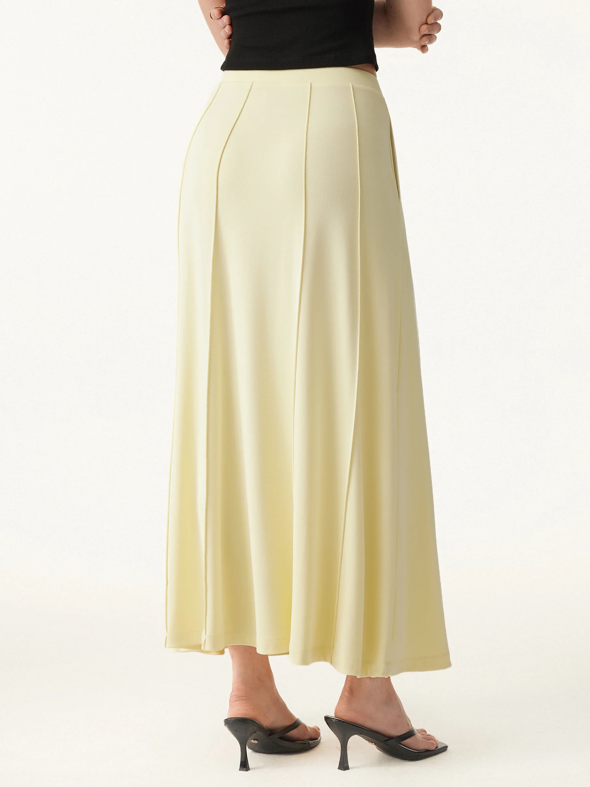 Mid Rise A-line Pintucks Pull-on Maxi Skirt
