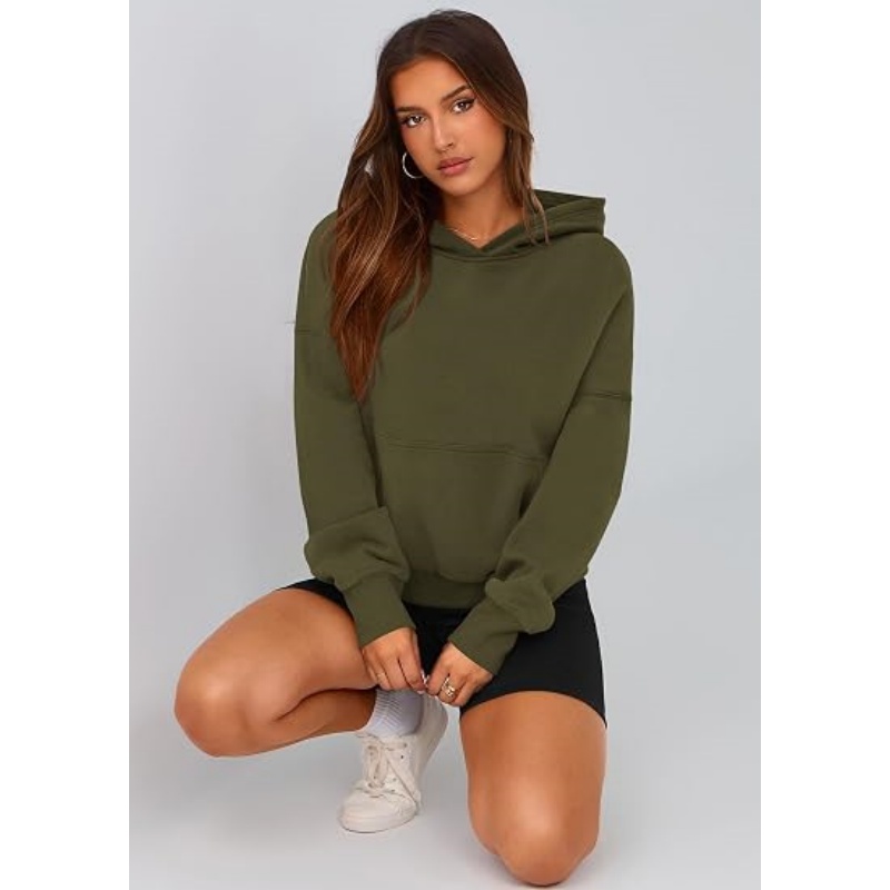 Women's Fall Half Zip Cropped Hoodie Sweatshirt, Fleece Lined Long Sleeve Pullover