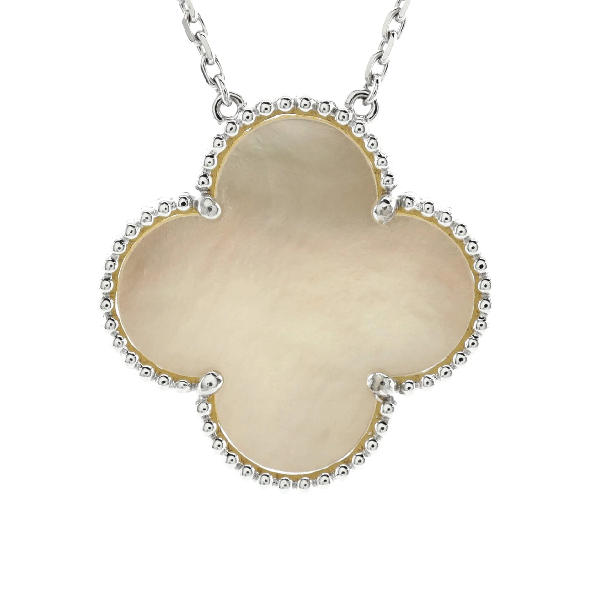Magic Alhambra Pendant Necklace 18K White Gold and Mother of Pearl