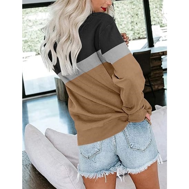 Women's Crewneck Sweatshirt, Cotton Blend Loose Fit Pullover with Side Pockets