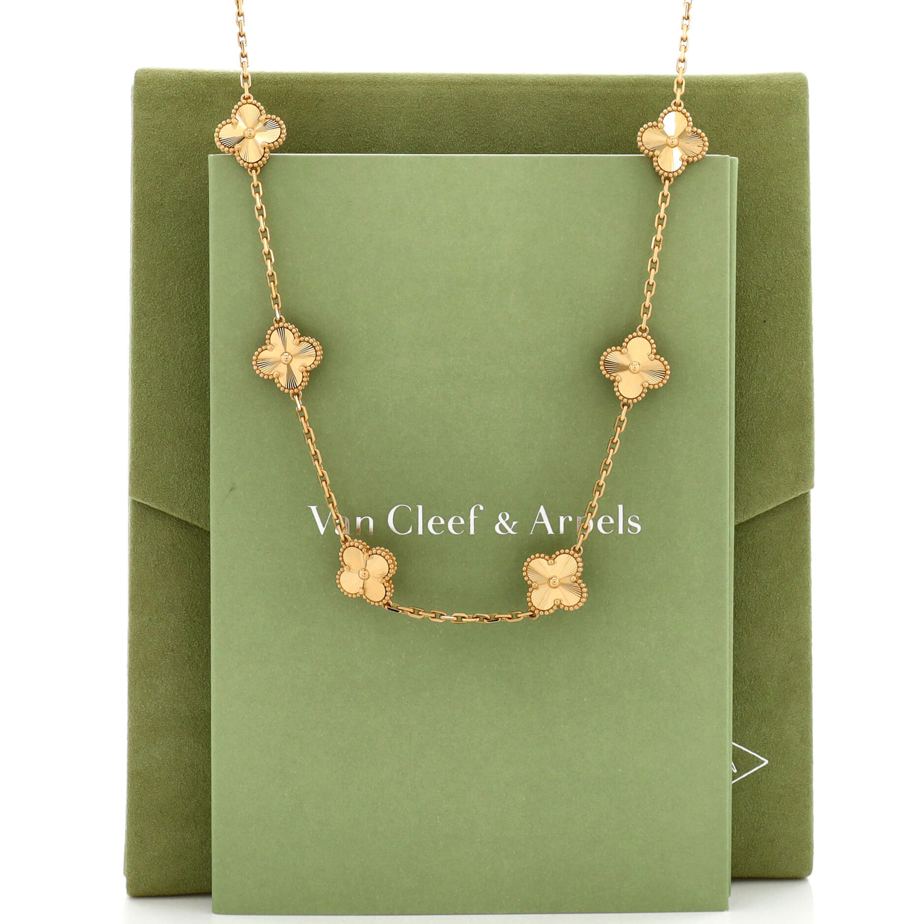 Vintage Alhambra 10 Motifs Necklace Guilloche 18K Yellow Gold