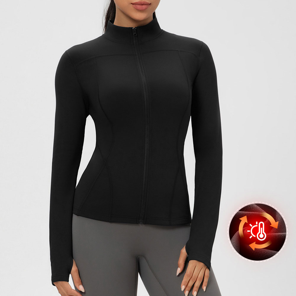 Women's zip-up yoga jacket with stand-up collar, slim waist, slim fit, running and fitness top, tight-fitting sports jacket