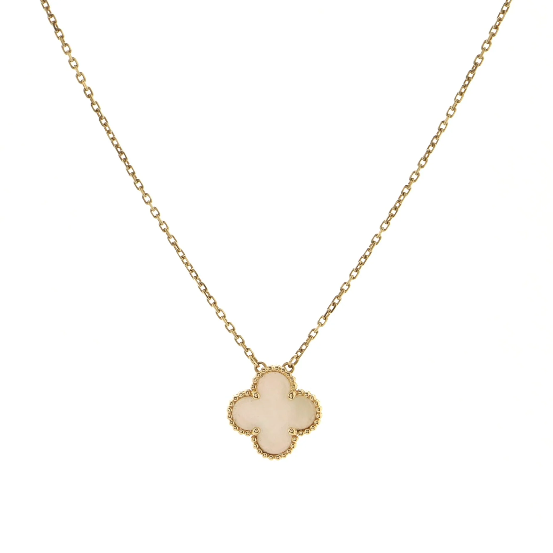 Vintage Alhambra Pendant Necklace 18K Yellow Gold and Mother of Pearl