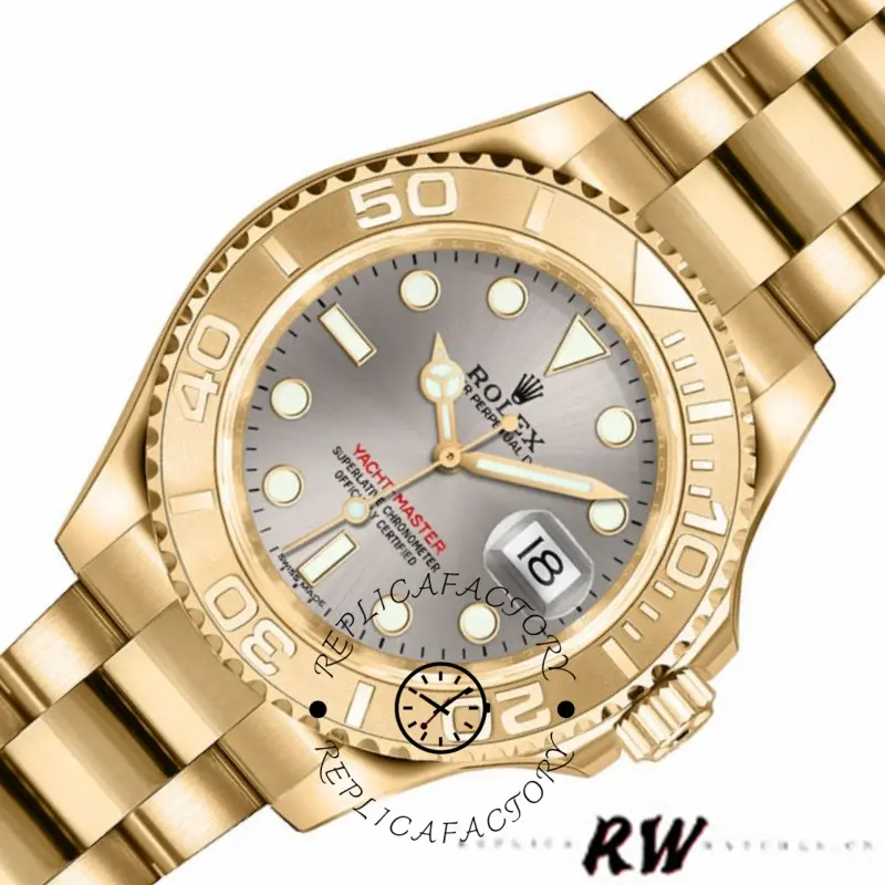 Rolex Yacht-Master 169628 Yellow Gold Grey Dial 29MM Lady Replica Watch
