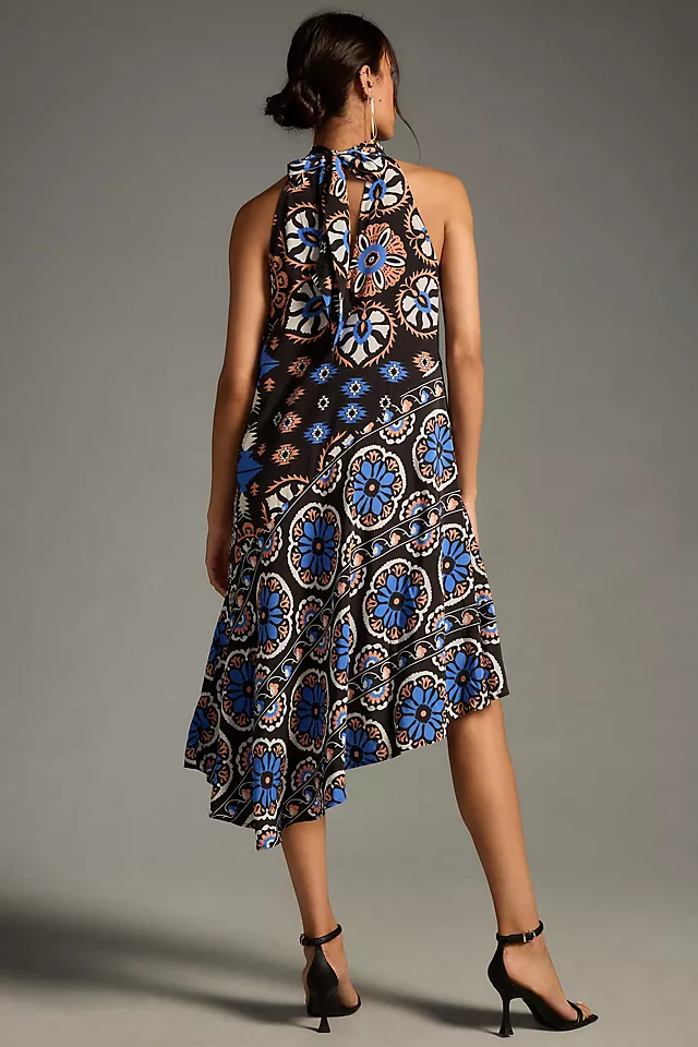 Silk Halter Midi Dress BLUE MOTIF