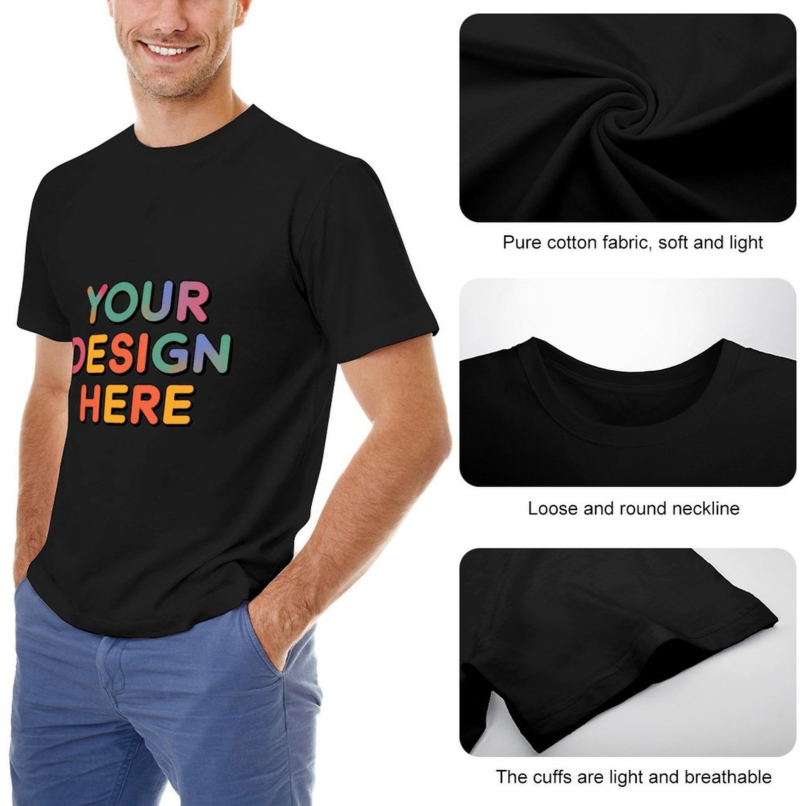 Personalized Custom Men’s Durable Cotton T-Shirt with Double-Sided Design