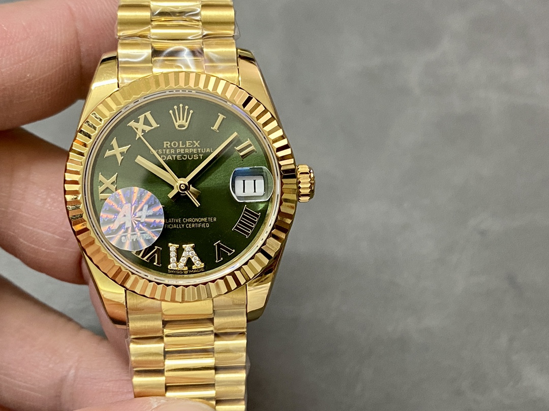 Rolex Datejust 31 Yellow Gold Green Dial m278278 0030 Women's Watch