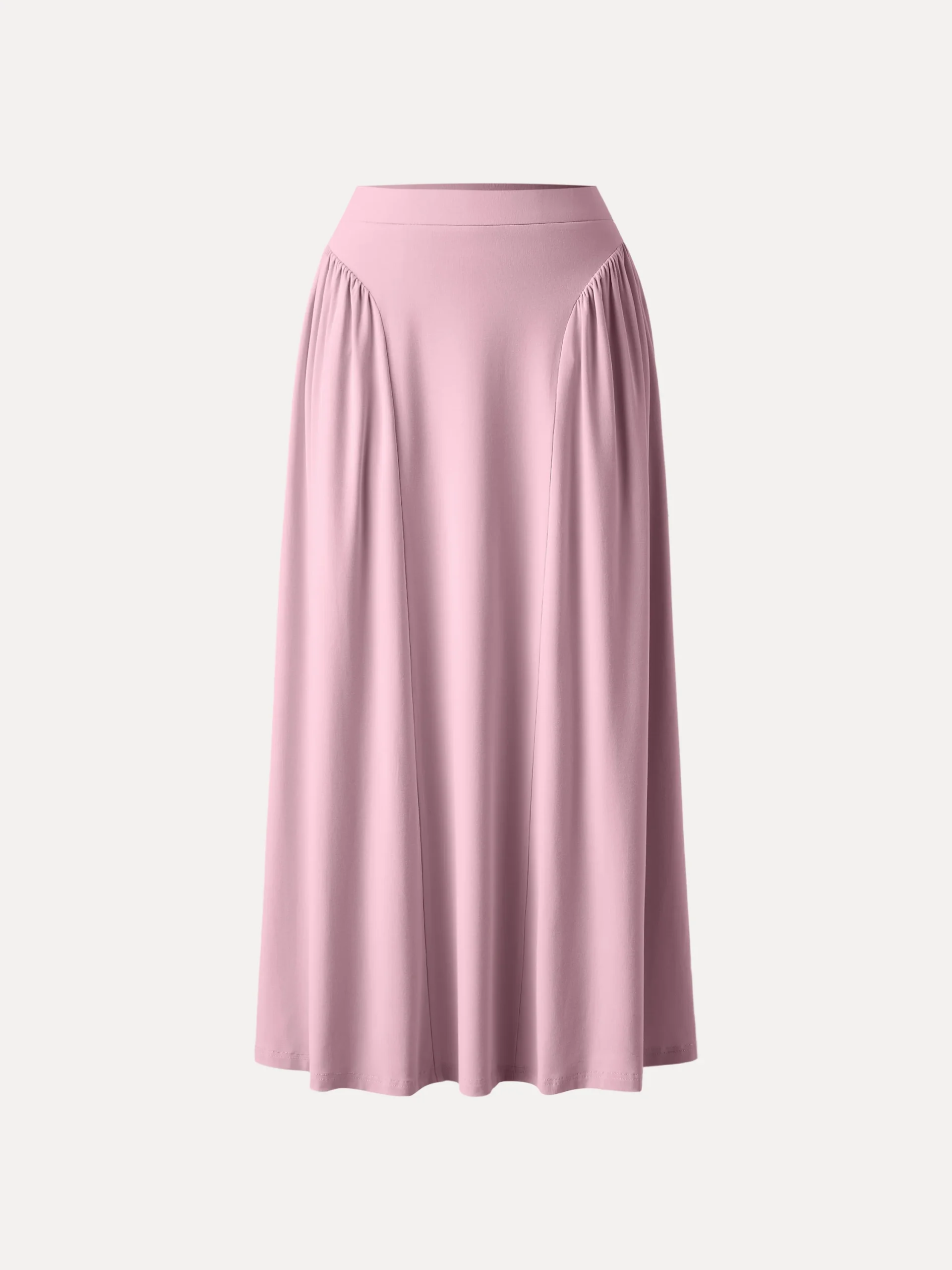 Curved Gathering Flared Midi Skirt with Pockets
