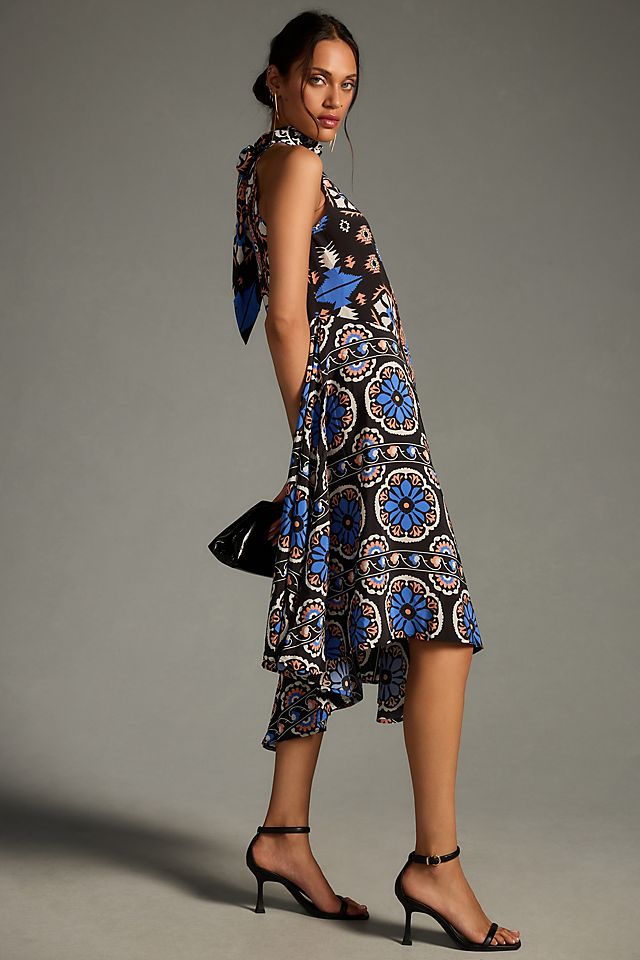 Silk Halter Midi Dress BLUE MOTIF