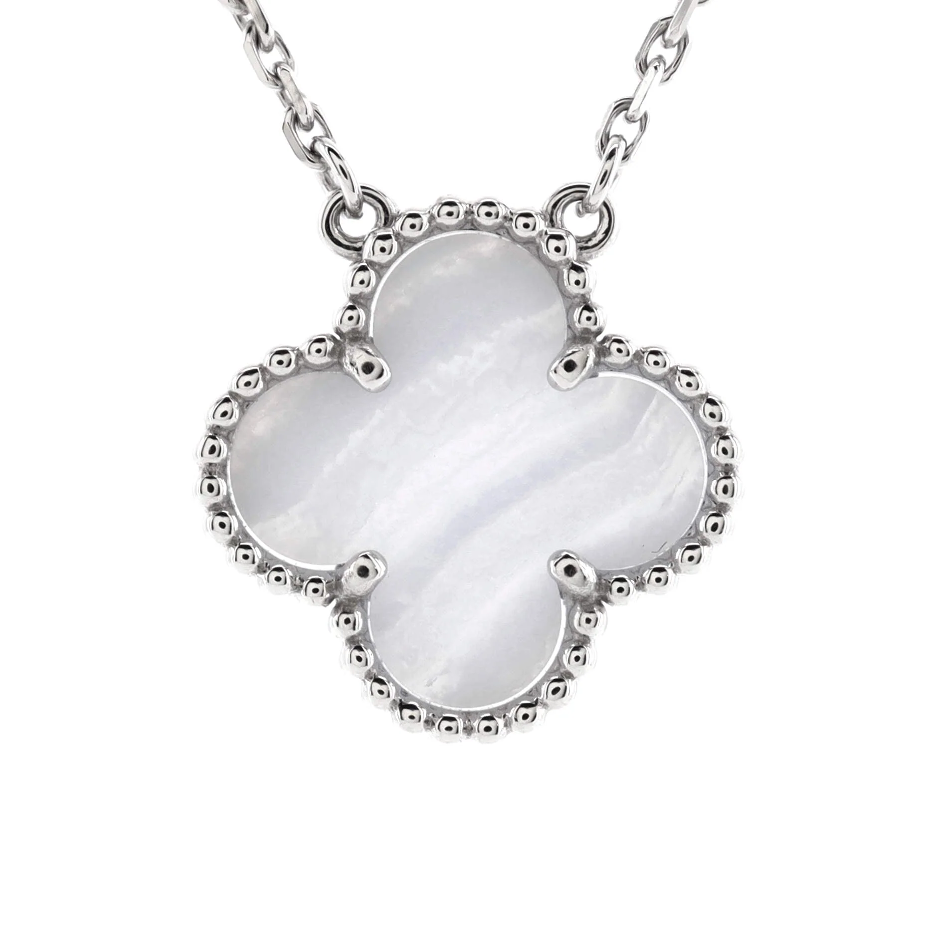 Vintage Alhambra Pendant Necklace 18K White Gold and Chalcedony