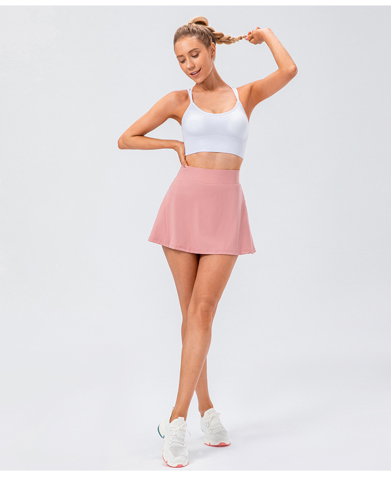 Women's nude-feeling fitness tennis skirt, double-layered anti-exposure pleated skirt for dance, running, and breathable sports.