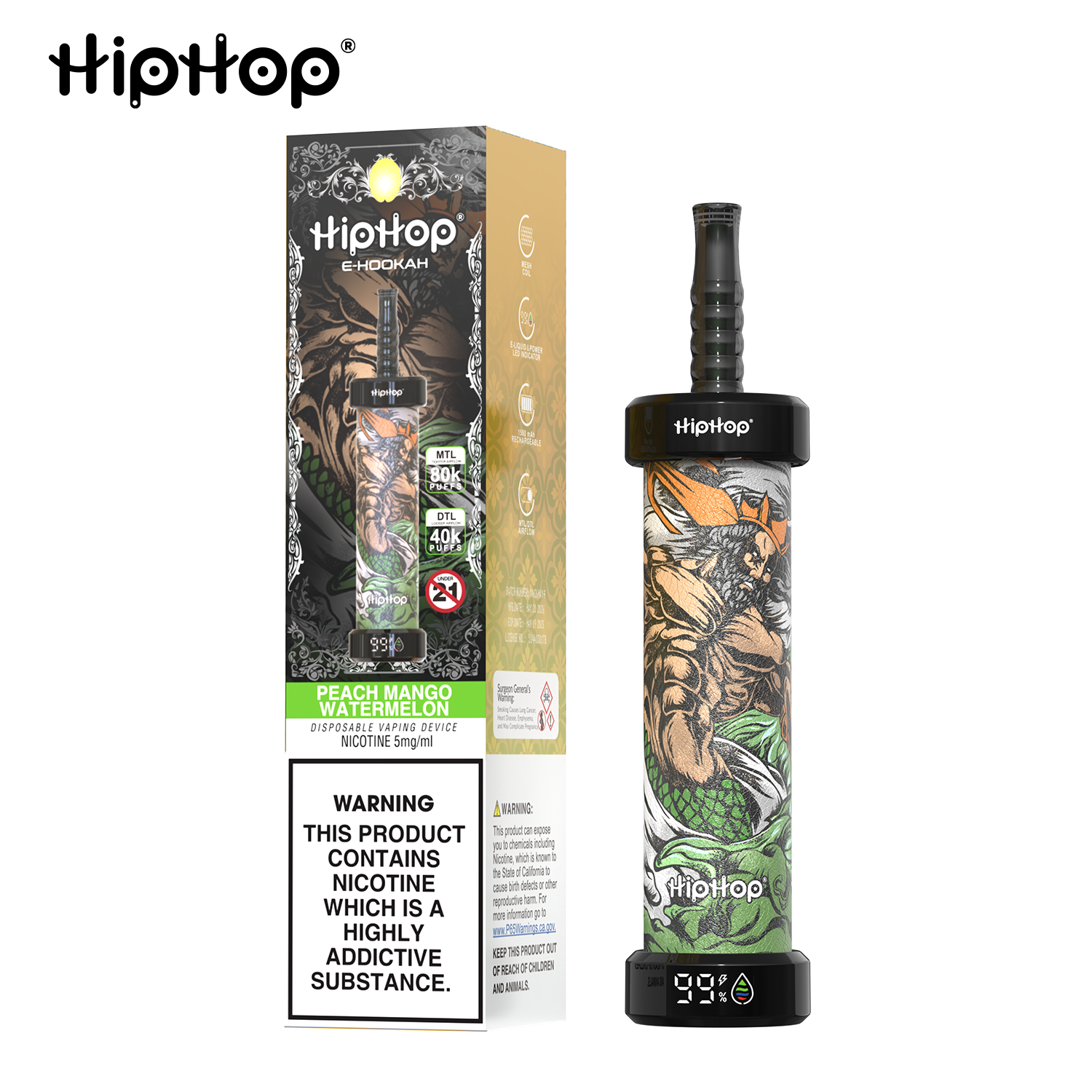 BANG x HipHop E-Hookah 80.000 Tiri | Edizione Limitata Shisha DTL/MTL con Schermo LED