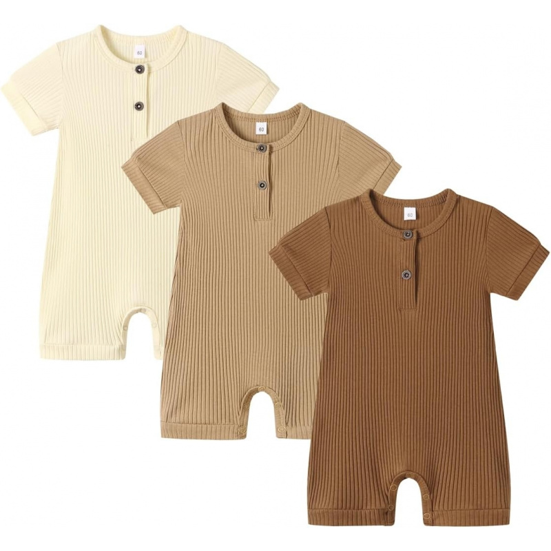 VAELIRAEL Baby Boy Girl 2/3 Pack Solid Romper