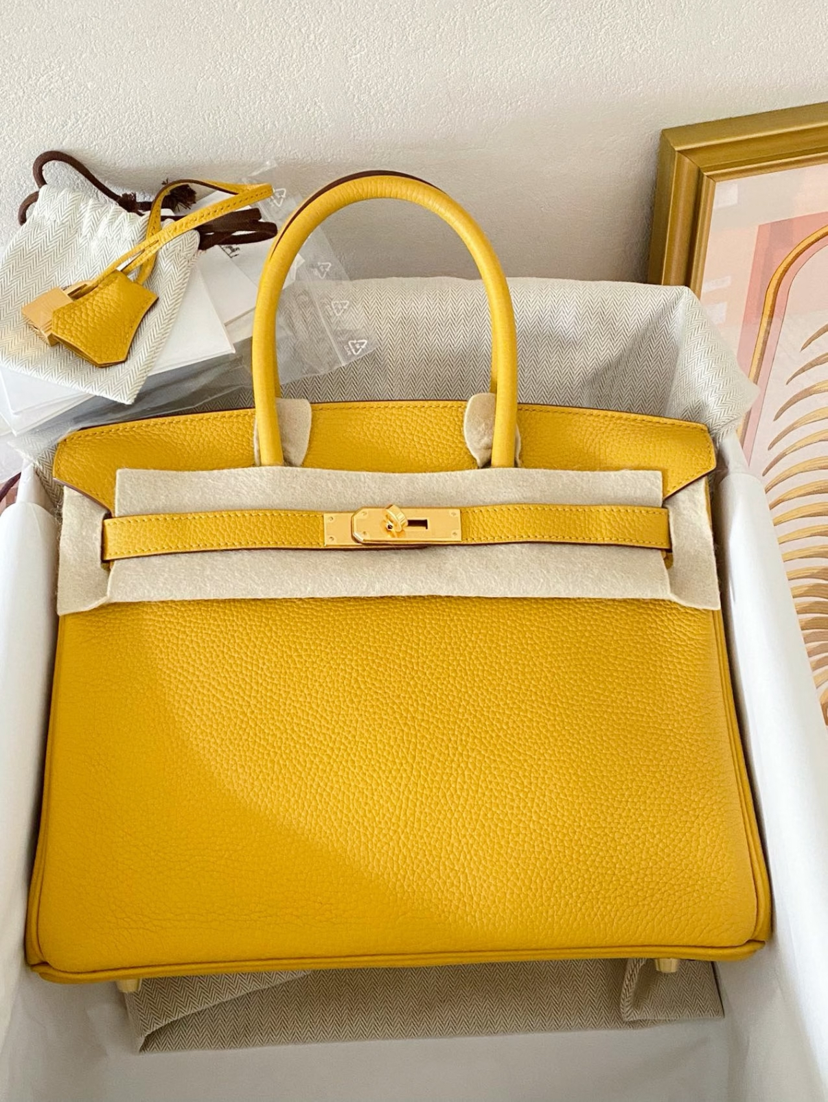 Hermès Birkin 25-30 amber yellow gold buckle TOGO custom