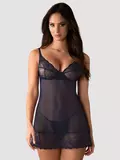 Obsessive Navy Sheer Lace Underwire Chemise Set
