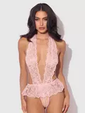 House of Desire Pink Jocelyn Lace and Pearl Crotchless Body