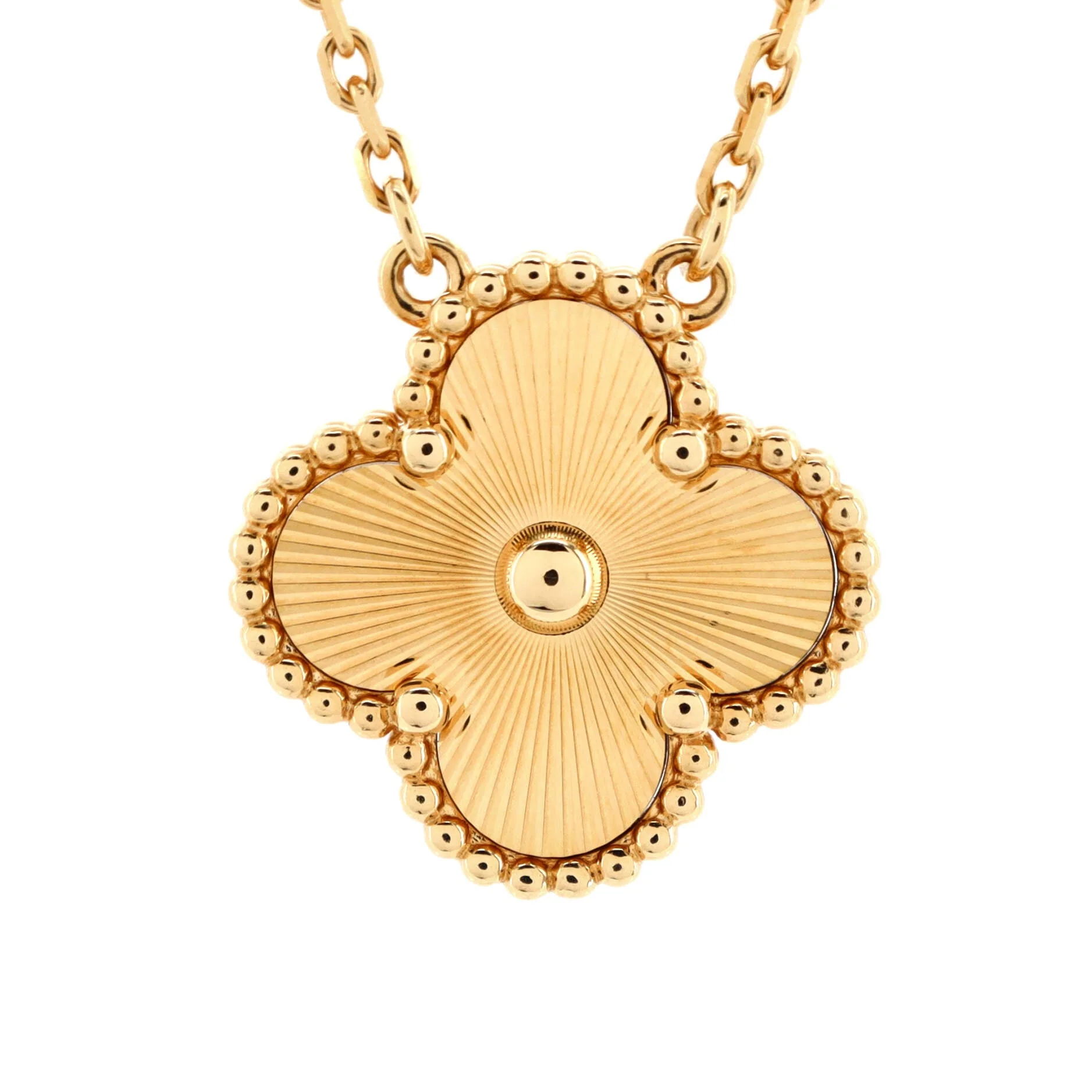 Vintage Alhambra Pendant Necklace Guilloche 18K Yellow Gold