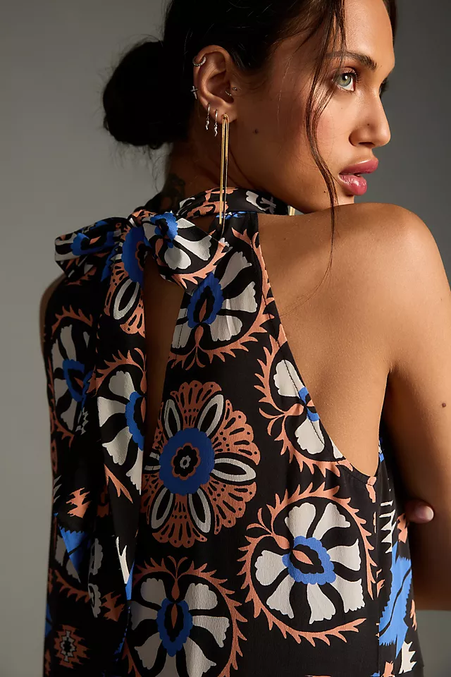 Silk Halter Midi Dress BLUE MOTIF