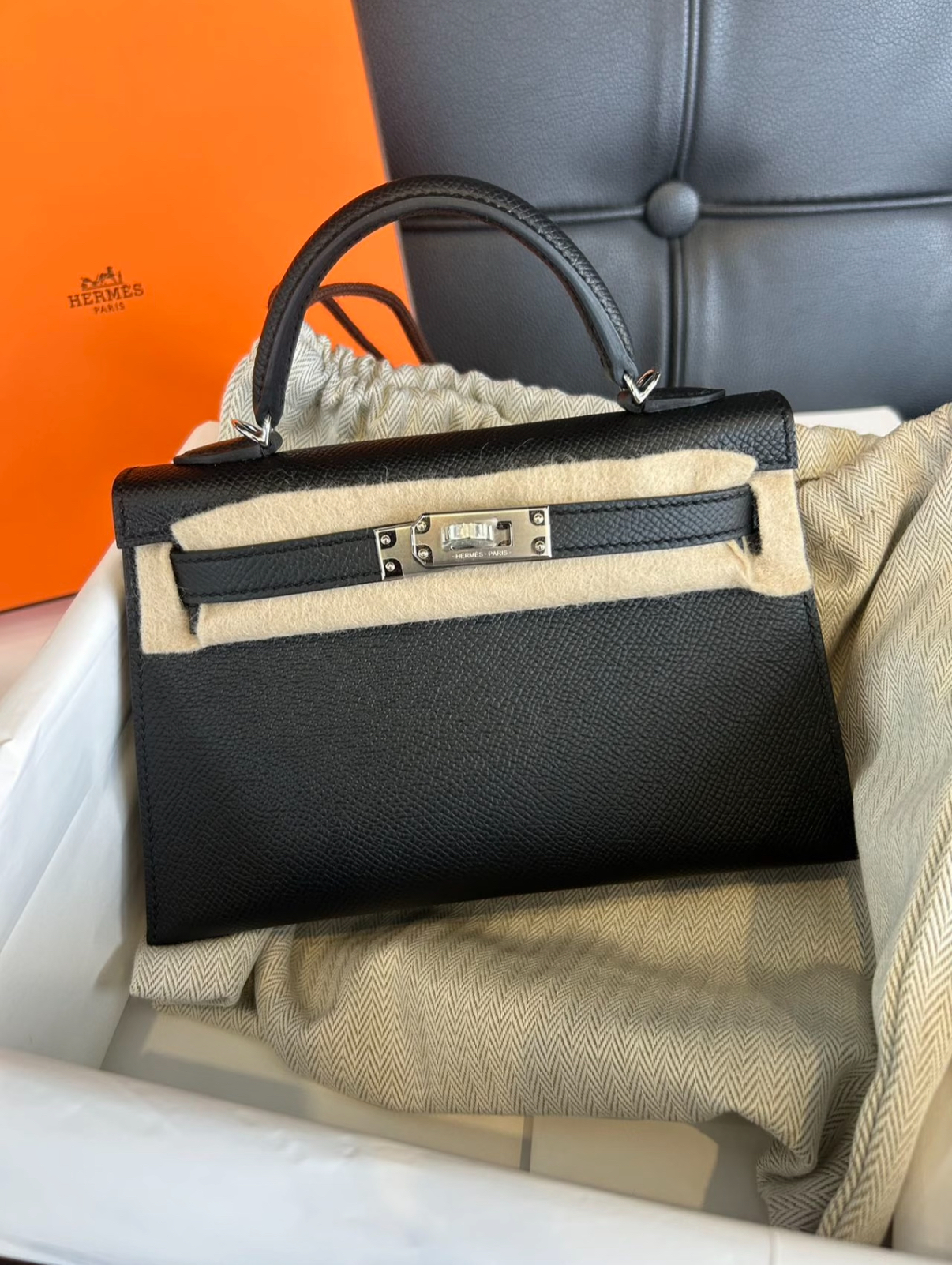 Hermès kelly mini 19 black silver buckle custom