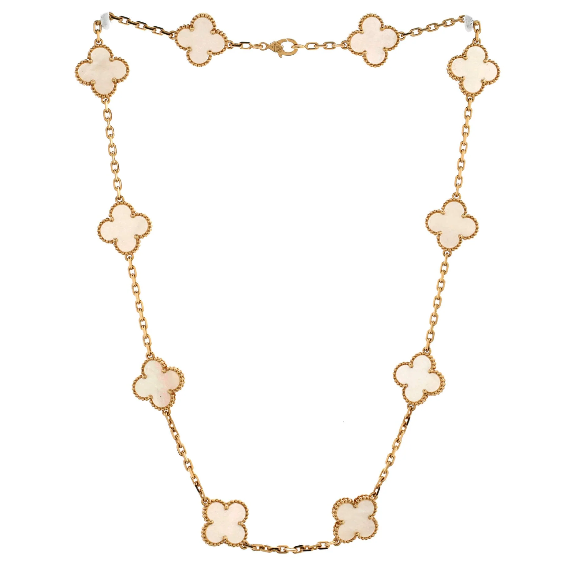 Vintage Alhambra 10 Motifs Necklace 18K Yellow Gold and Mother of Pearl