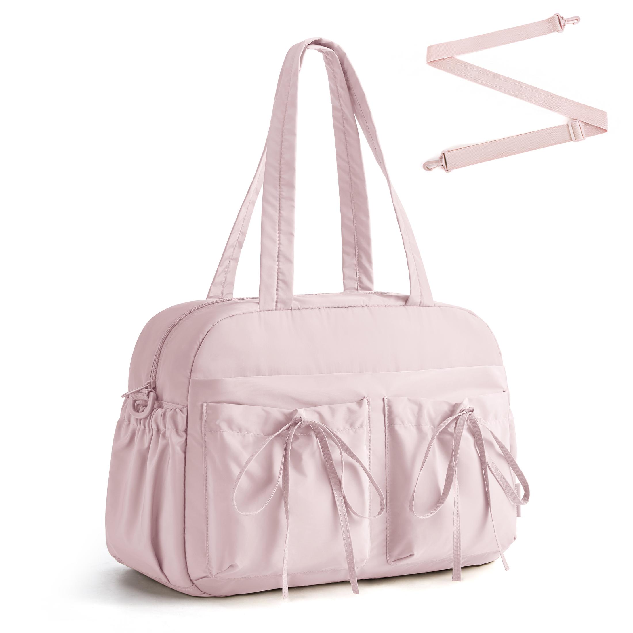 BAGSMART Travel Duffel Bag for Women, Carry on Weekender Bags with Bowtie, Water Resistant Workout Bag Sports, Quilted Pink