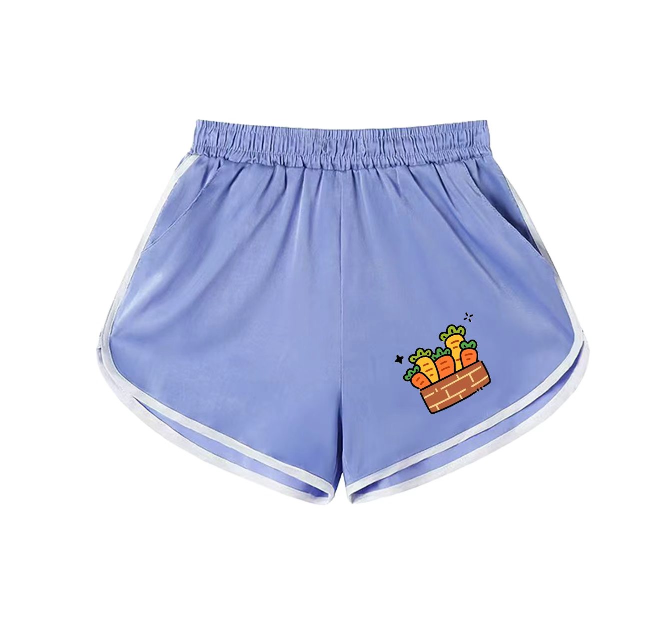 A pair of athletic shorts with a carrot pattern—a wardrobe essential.