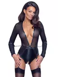 Cottelli Black Mesh & Wetlook Long Sleeve Crotchless Restraint Body